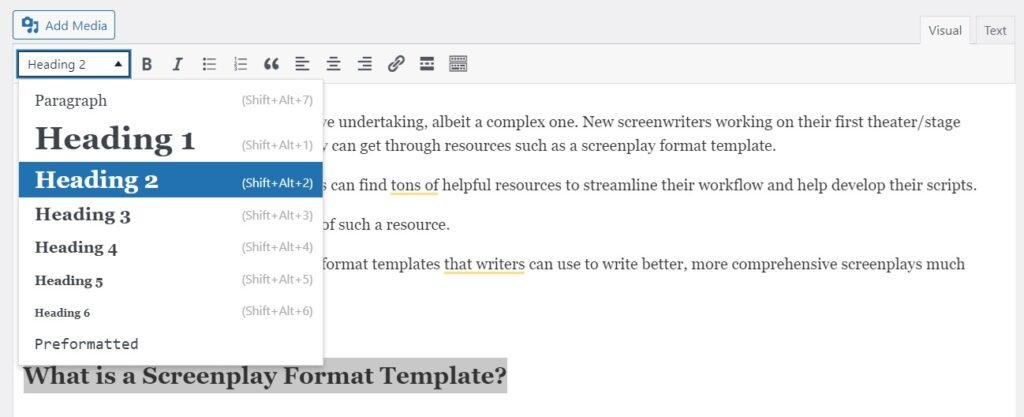 headings optimization on a wordpress article