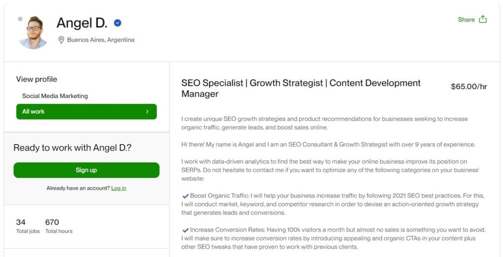 seo specialist on upwork